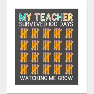 My Teacher Survived 100 Days Of Me Funny School Teacher Kids Posters and Art